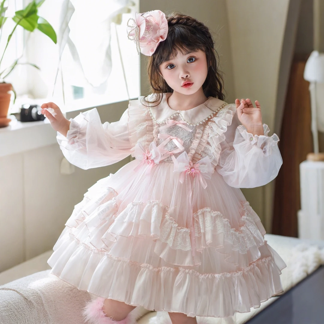 女童洛丽塔公主裙冬加绒新款儿童生日礼服裙小女孩生日蛋糕裙秋款