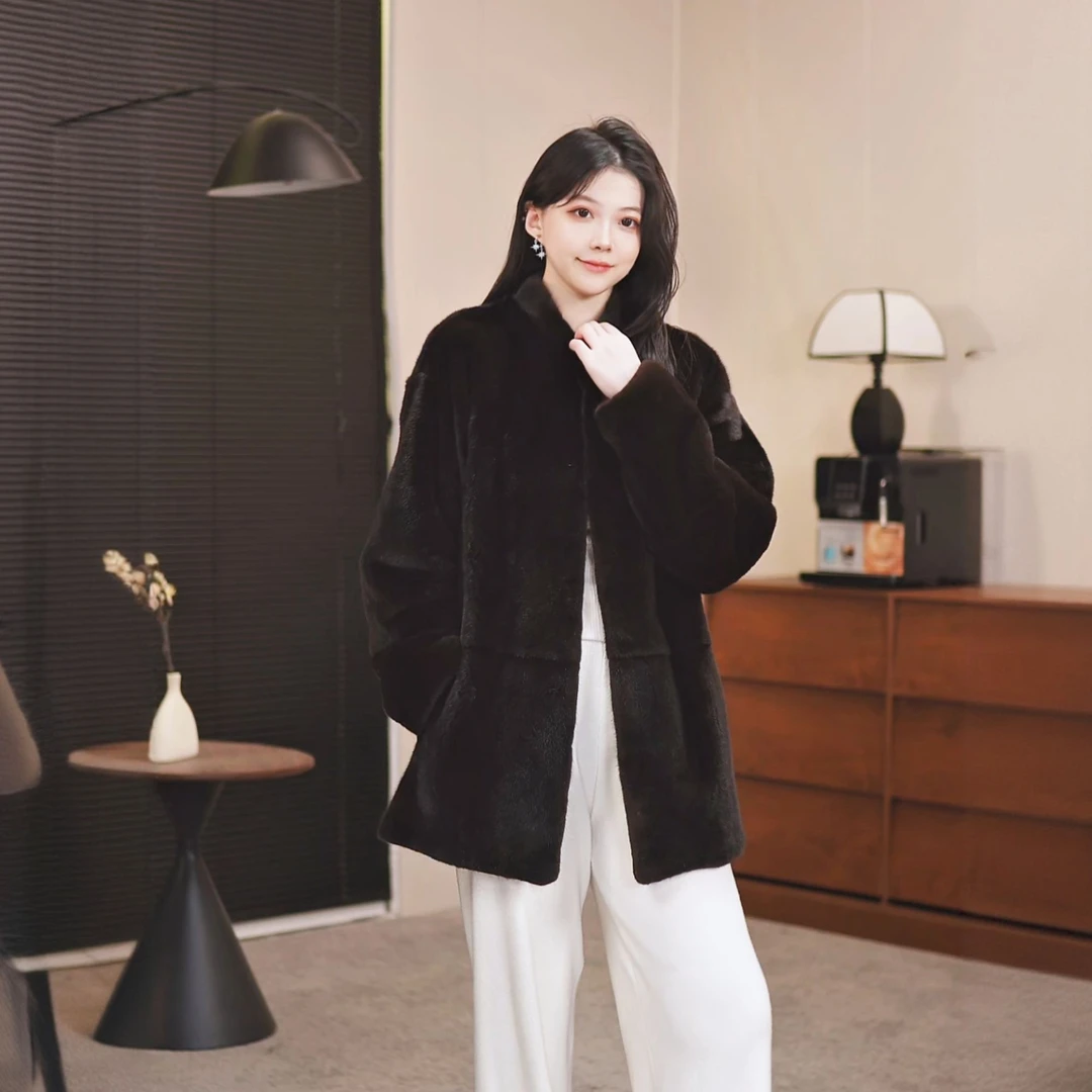 宝嘉美本黑极简风品质感貂皮大衣女整貂进口皮草外套女2025新款
