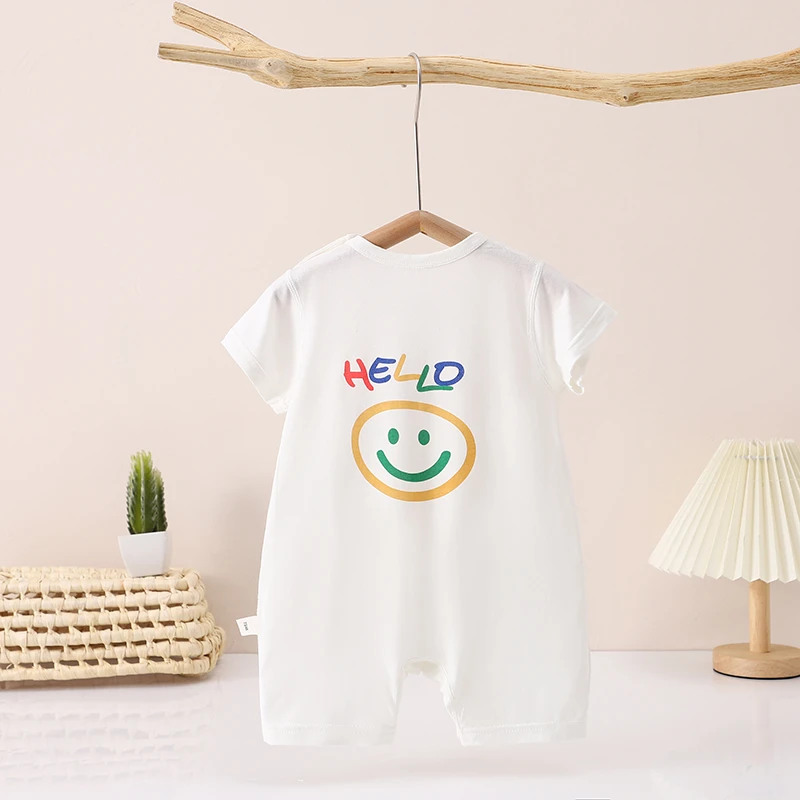 婴儿夏季薄款连体衣男女宝宝短袖空调服新生儿衣服宝宝睡衣连体款