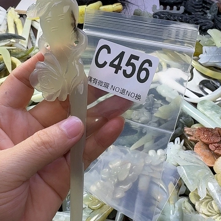 欸***绿合金蛇纹石玉发饰