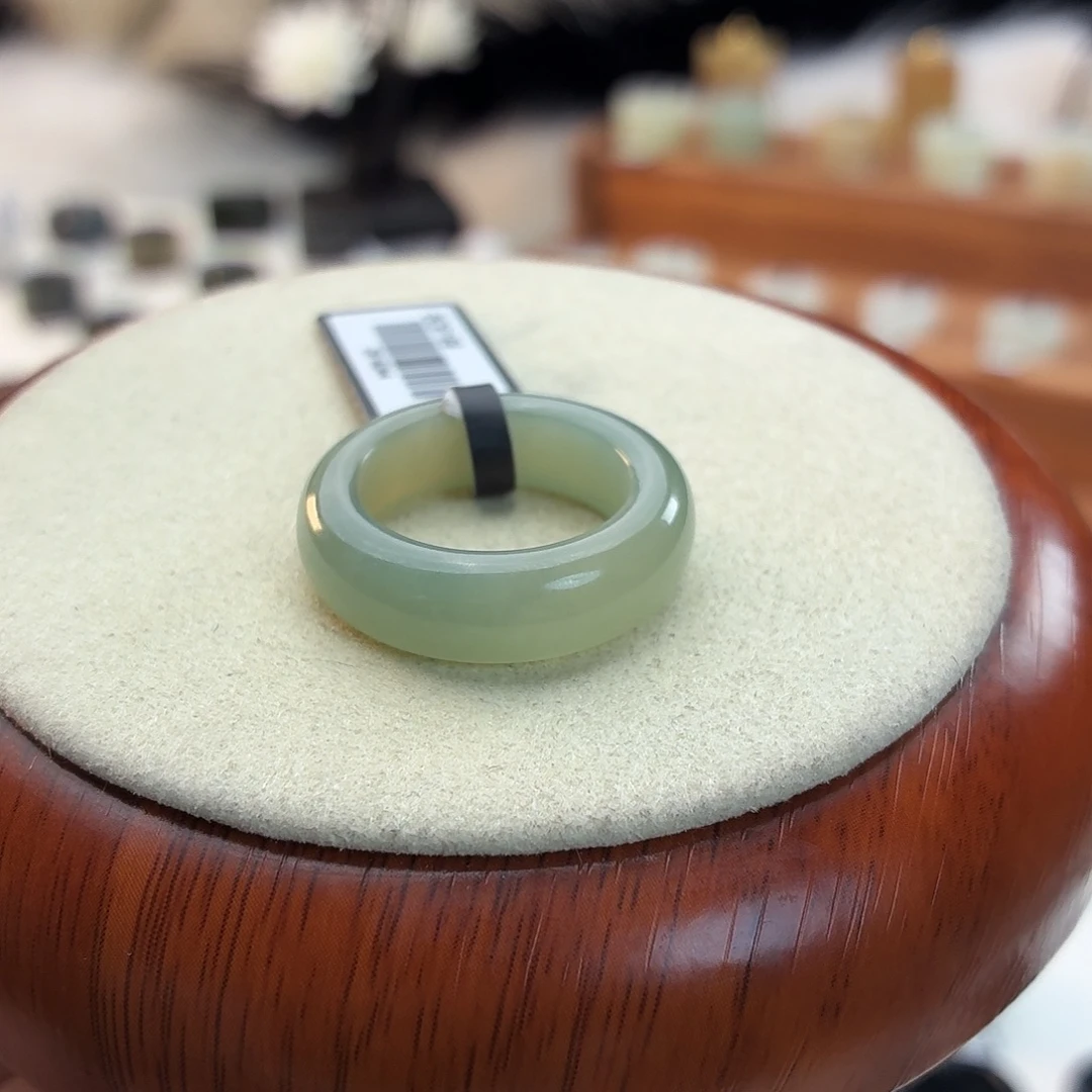 和田玉未镶嵌戒指i138奶蓝圆条17.9mm