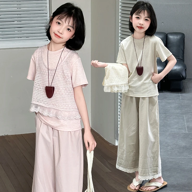 童装女童夏季新款洋气田园风三件套6-12岁15中大童小女孩舒适套装