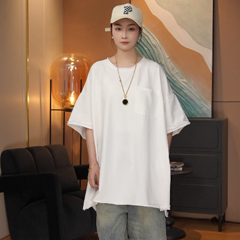 金狐狸夏季欧韩时尚短袖圆领复古宽松ins设计款卷边小众休闲T恤女