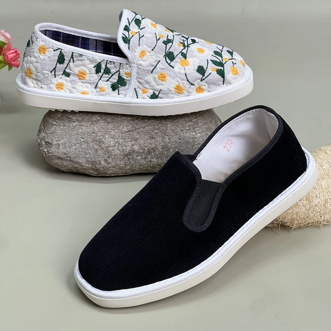 何航夏季手工丝瓜络布鞋牛筋底柔软防滑轻便透气松紧休闲布鞋