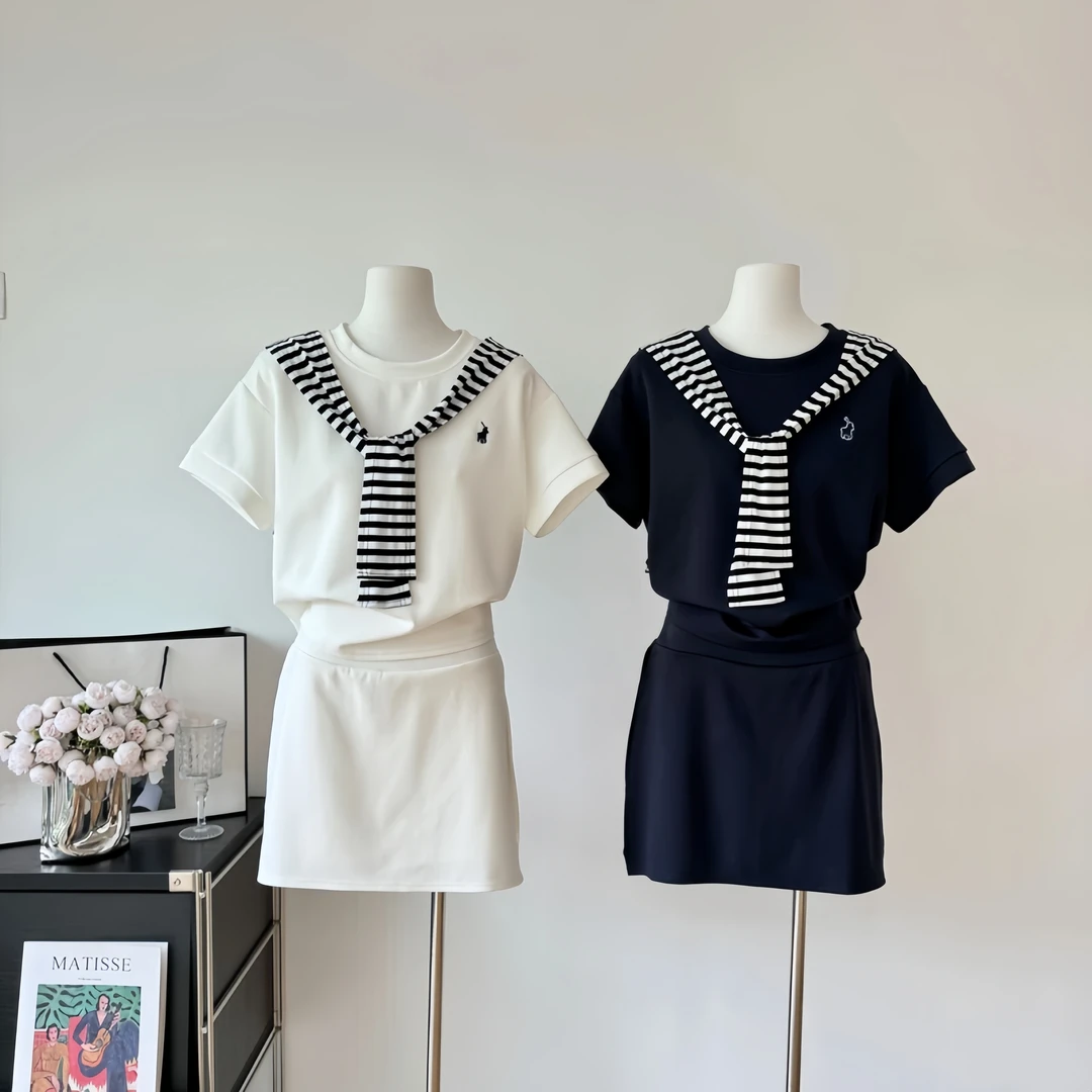 韩版通勤慵懒风休闲套装夏季刺绣短袖半身裤裙配披肩百搭三件套女