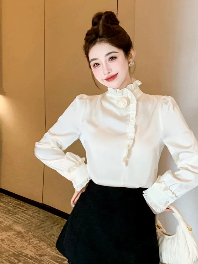 法式气质花朵长袖衬衫女新款早秋高级感小香风上衣