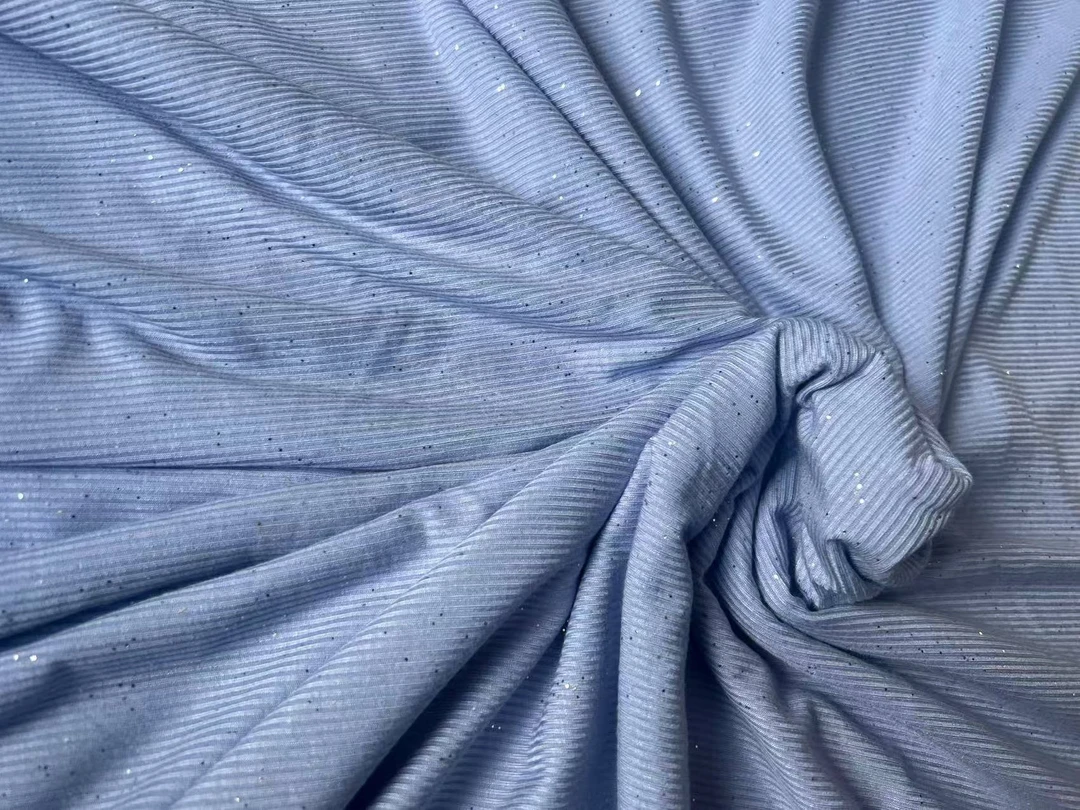 淡蓝色夏季纯棉薄针织布料四面弹力洒金面膜T恤面料