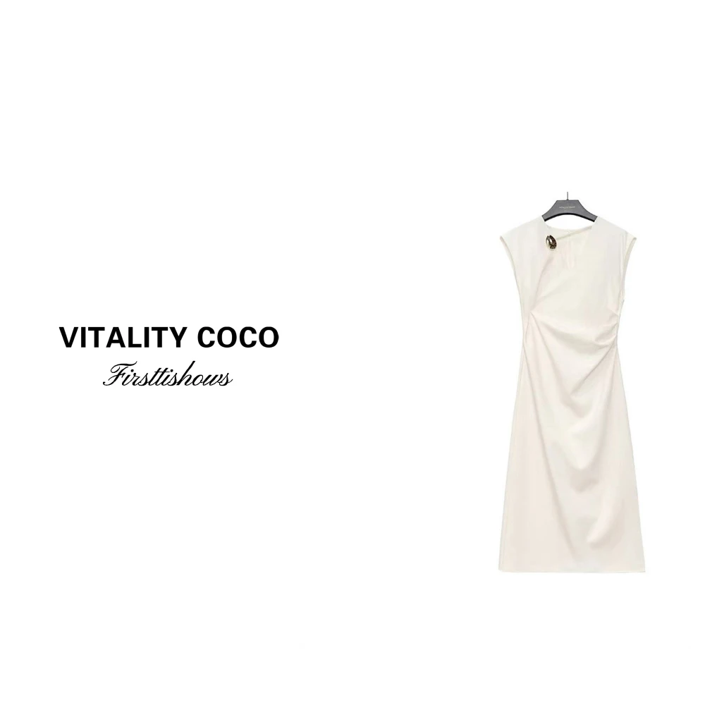 「VITALITY COCO」"优雅至上" 气质褶皱无袖V领赫本风连衣裙263