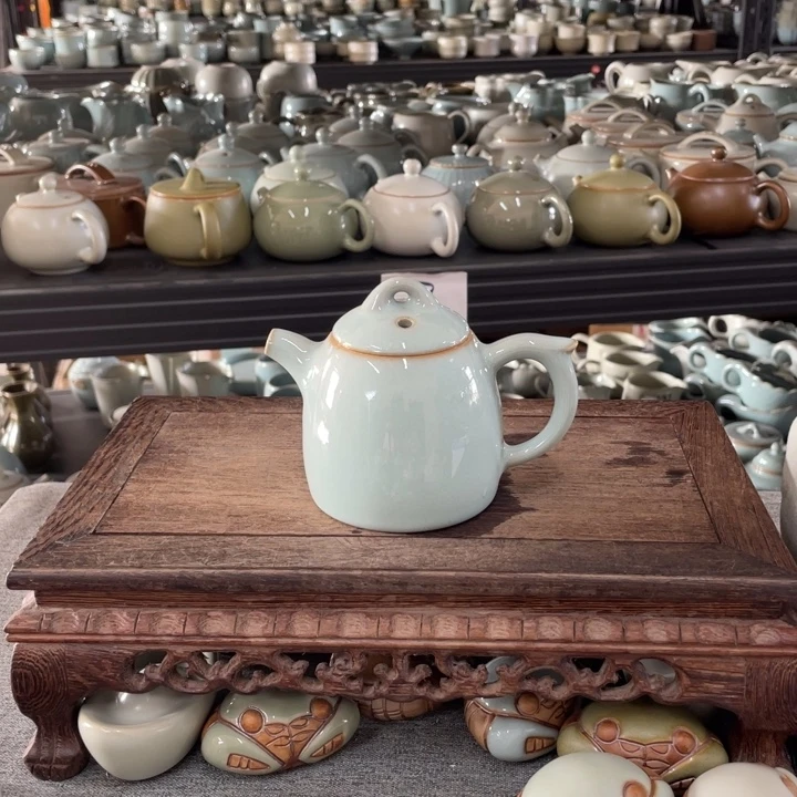 摆件天青釉支烧秦权壶