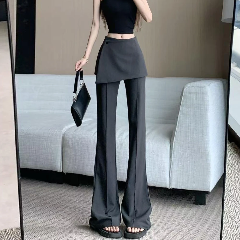 气质灰色屁帘西装裤女春夏爆款可拆卸设计感高腰显瘦微喇裤拖地裤