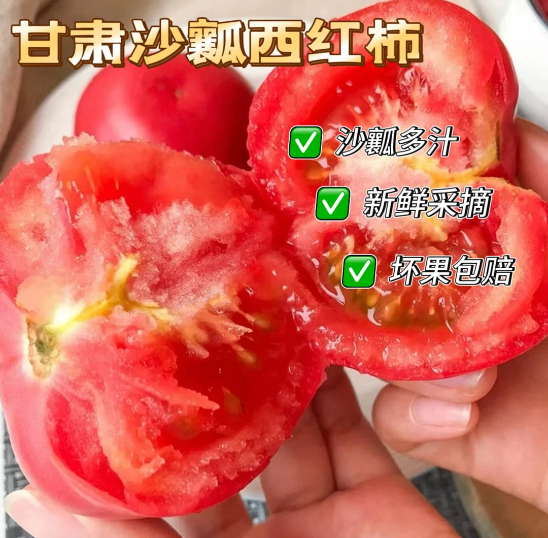 甘肃沙瓤有籽生吃西红柿新鲜沙瓤大番茄自然成熟现摘生吃蔬菜正宗