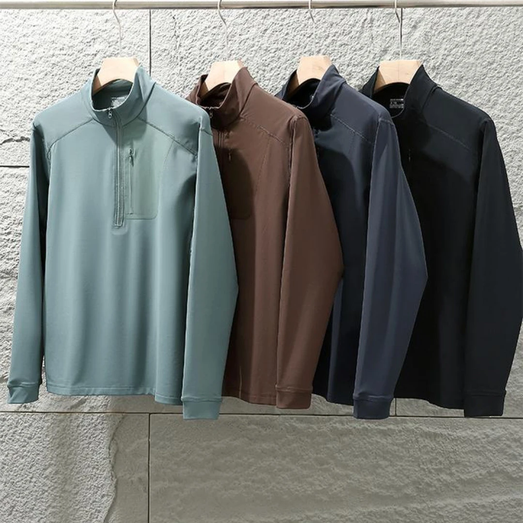 1013长袖秋冬跑步弹力半拉链立领上衣爆款抓绒打底网红款T恤男装