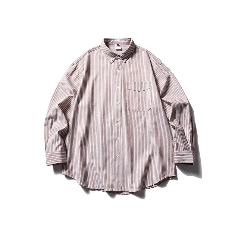 日系cityboy廓形宽松长袖条纹衬衫秋季宽松休闲衬衣外套 1249
