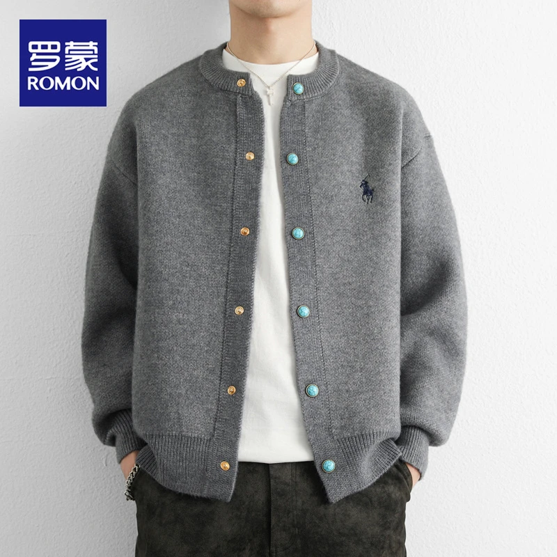 罗蒙开衫春秋季长袖针织衫韩版时尚失序混搭休闲百搭宽松外套男士