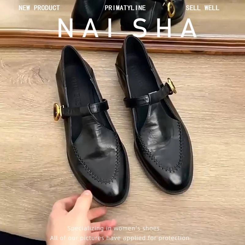 英伦风真皮软底山黑色福鞋女百搭复古单鞋一脚蹬小皮鞋春秋女鞋