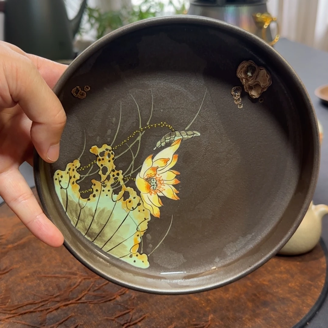 紫砂茶盘青蛙荷花壶承