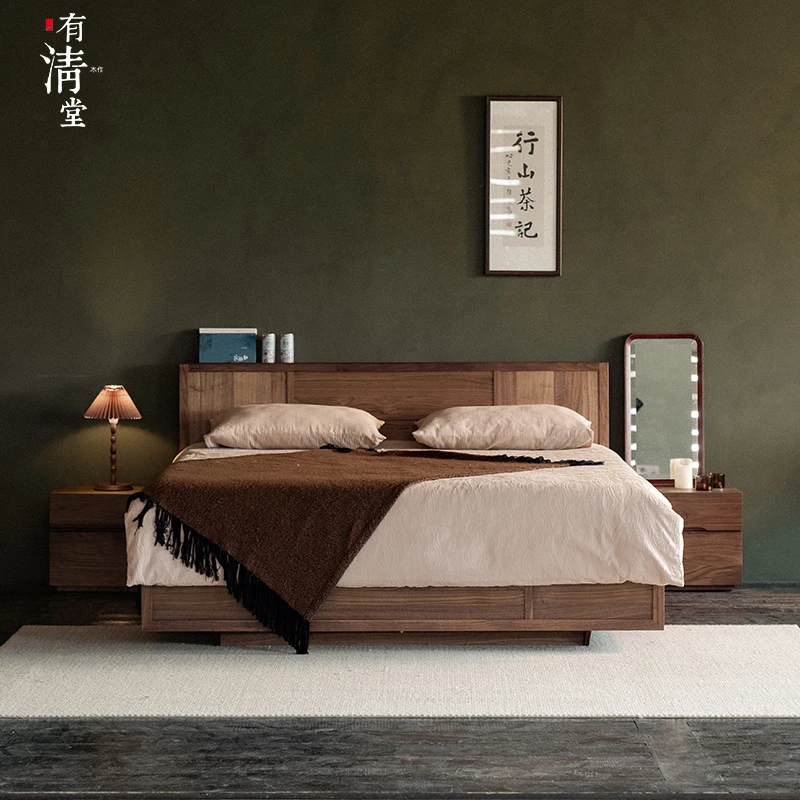 有清堂新中式黑胡桃木床1.8米主卧双人床电动大容量储物高箱床