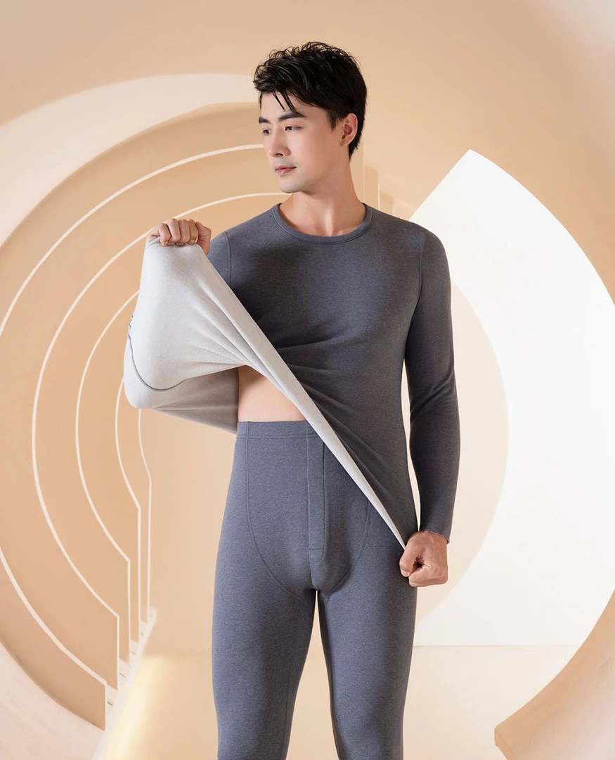 秋冬加绒加厚情侣修身显瘦羊毛蚕丝保暖套装A3170