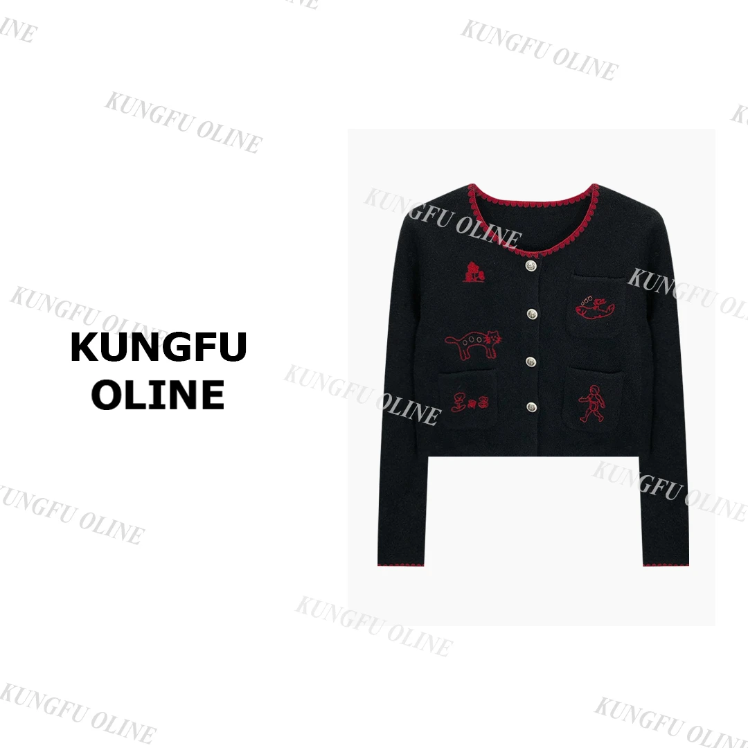 【拼线小猫咪开衫】KS55-58秋冬复古刺绣设计师针织衫毛衣