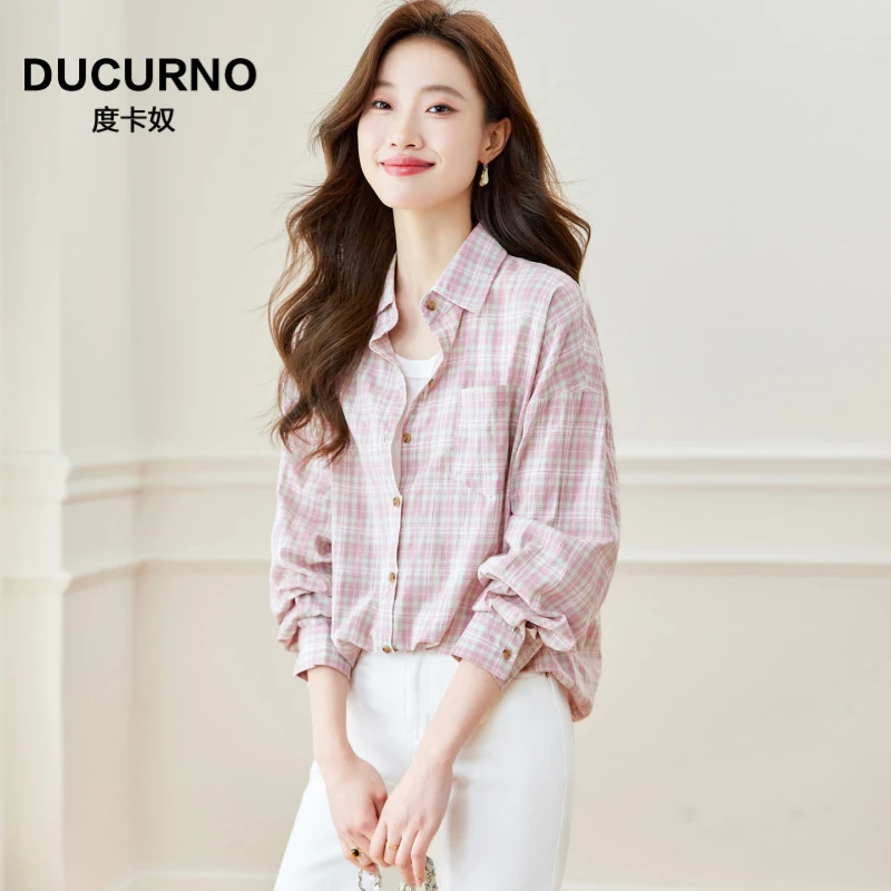 格子衬衫女长袖韩版慵懒风宽松休闲上衣2025秋装新款气质百搭衬衫