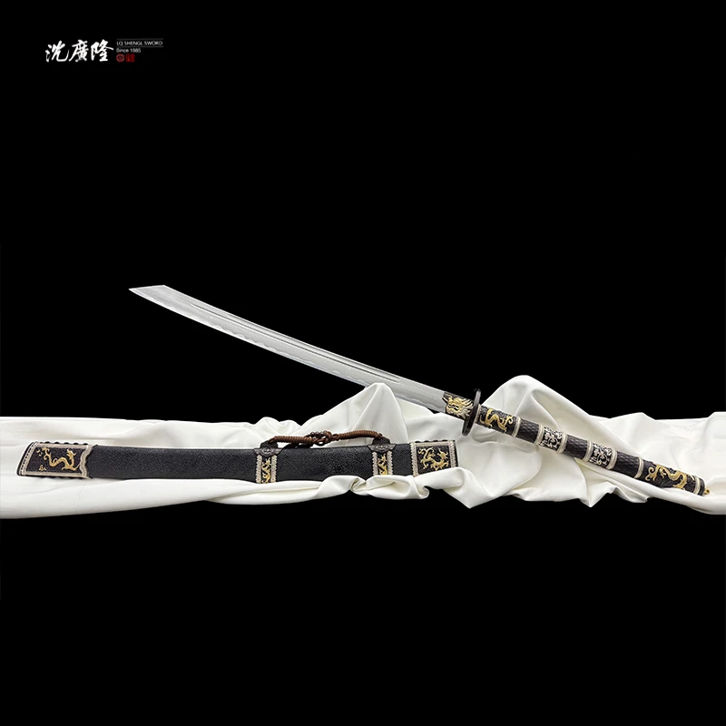 龙泉沈广隆-双色康熙战刀 鱼皮 乌兹钢烧刃 宝剑 手工 未开刃