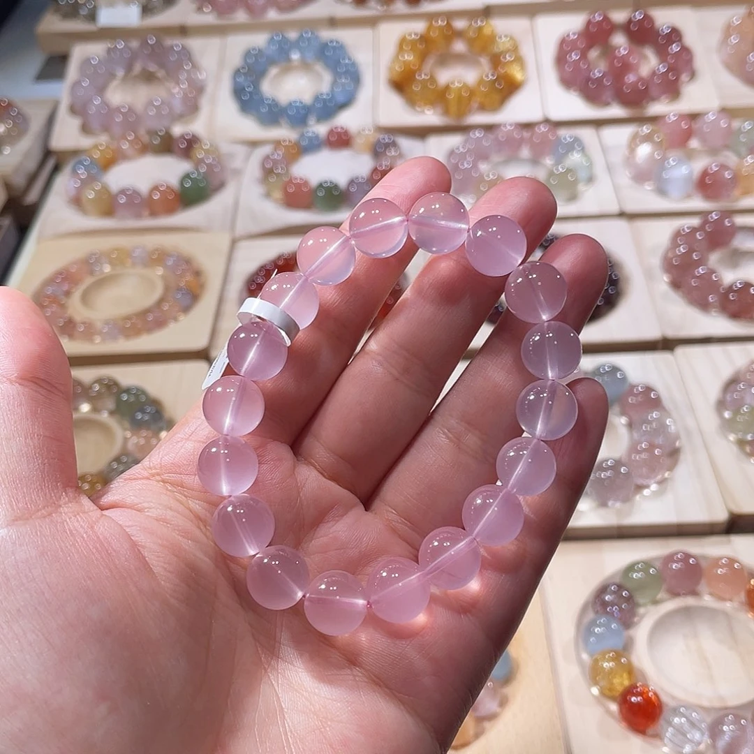 水晶手链未镶嵌粉水晶手链，晶体通透