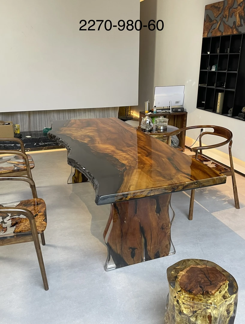 高端黄金樟透灰随形茶台现代轻奢简约艺术茶室别墅大平层会客