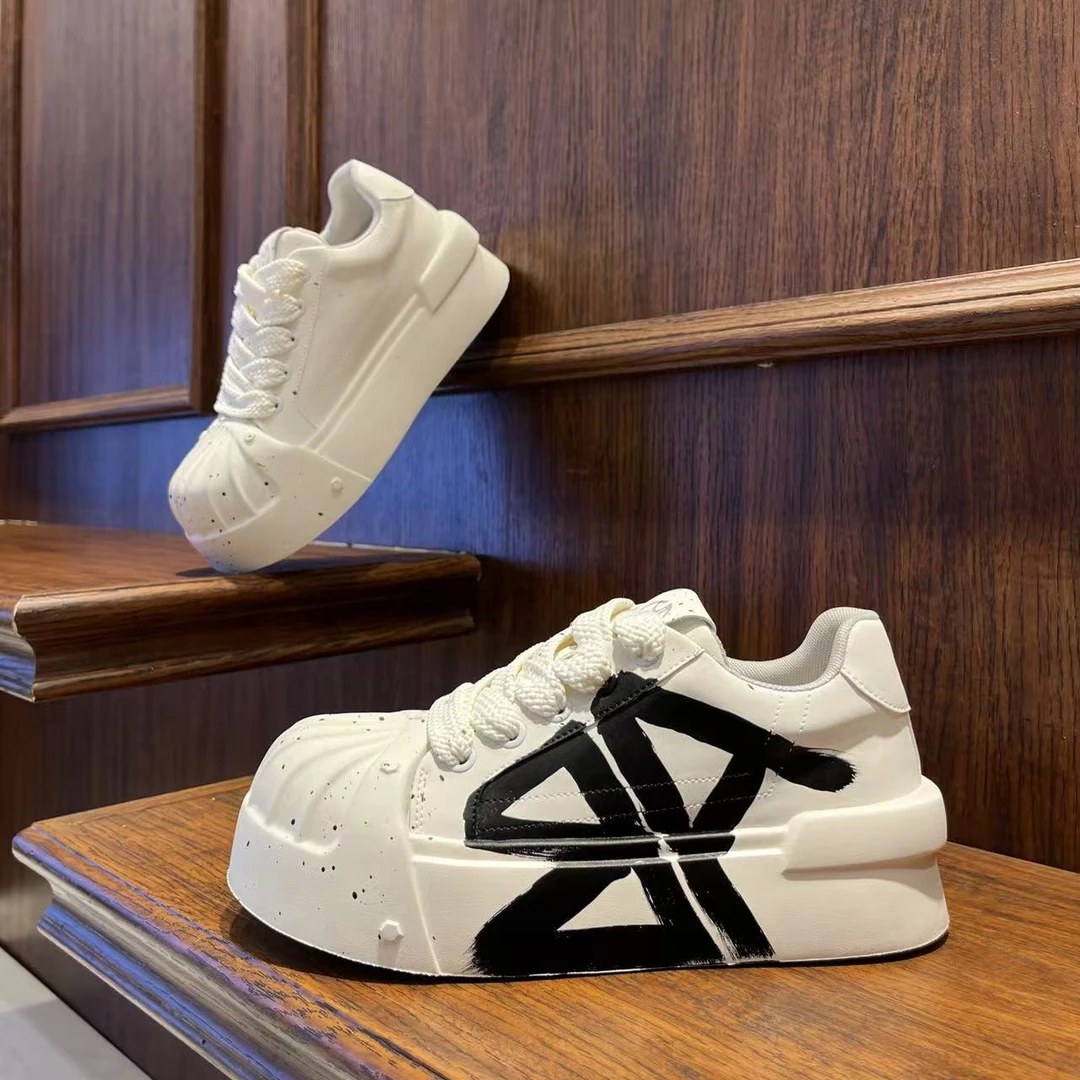 男鞋2025潮流涂鸦厚底秋季印花时尚休闲鞋低帮系带个性男生鞋子