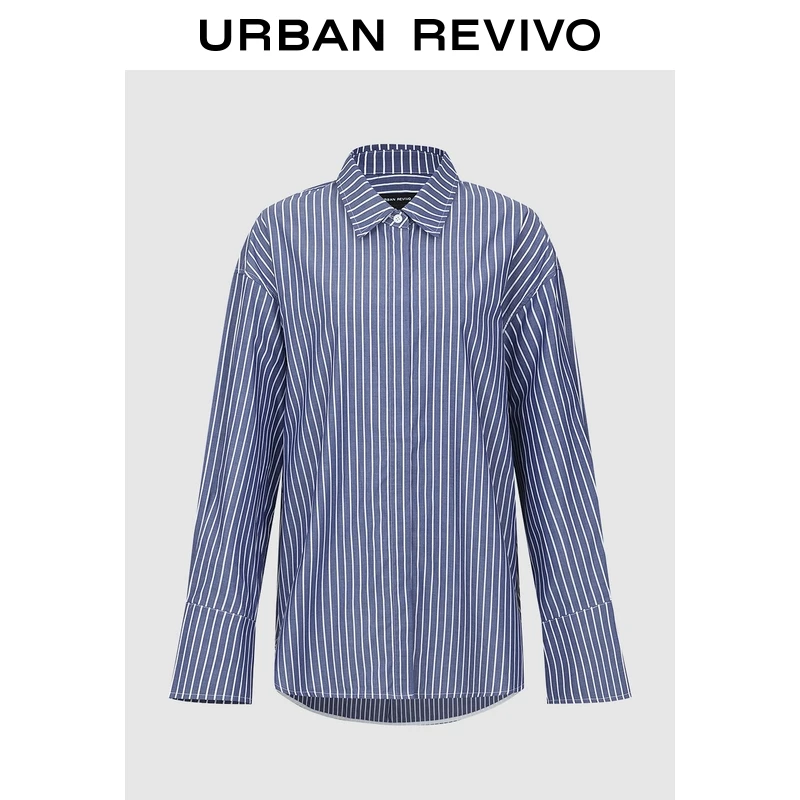 UR2025春季新款女装通勤百搭撞色条纹长袖开襟衬衫UIS250011