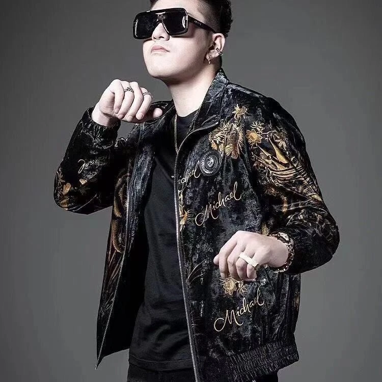 曼库帕娅秋冬季新款夹克外套男装高端潮流时尚个性印花翻领