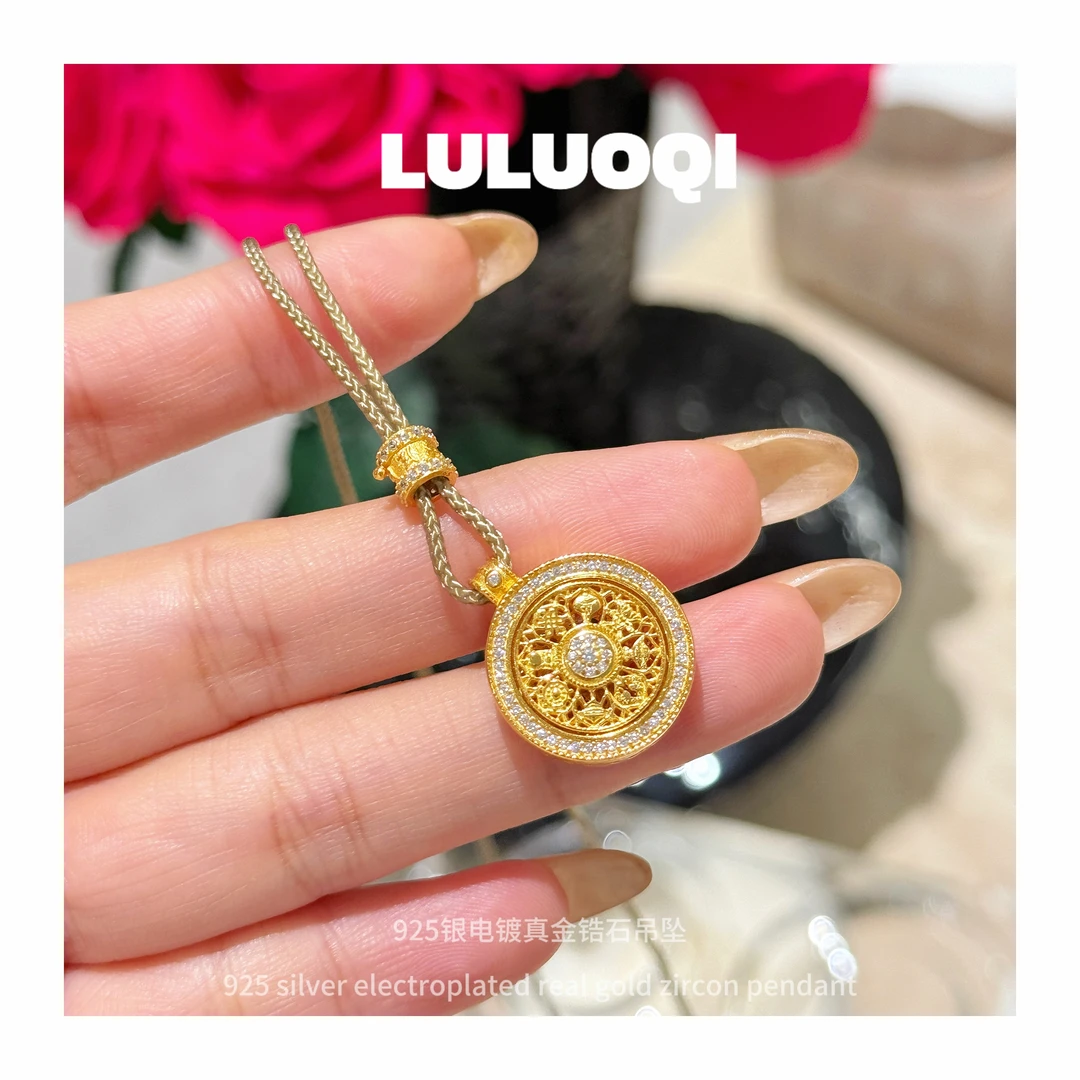 吊坠925银合成锆石 【LULUOQI】八宝罗盘项链吊坠气质时尚百搭