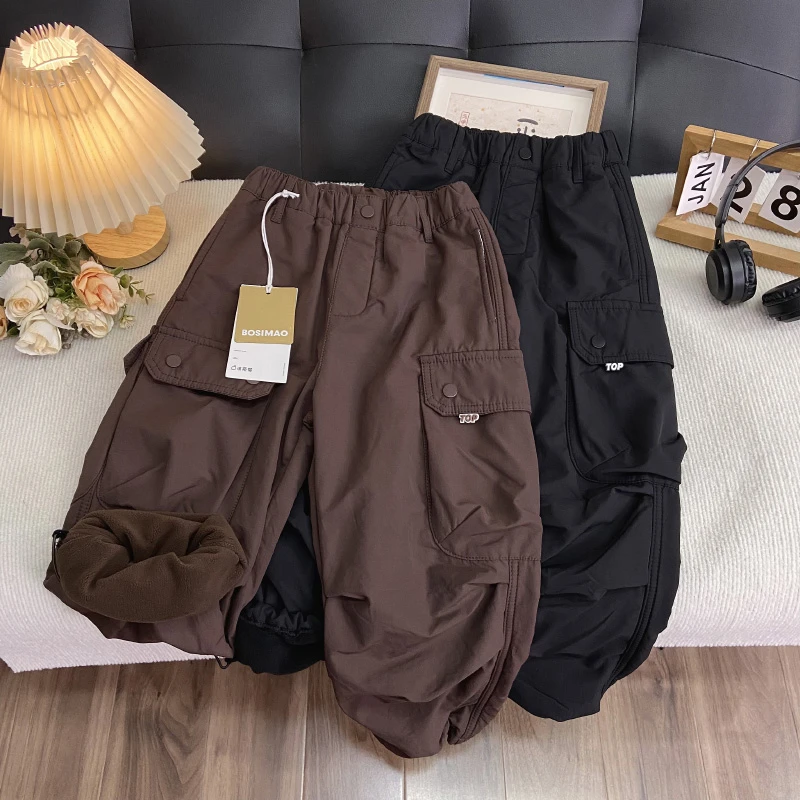 佑妈家童装儿童秋冬季长裤男女童加厚双层加绒工装裤中大童