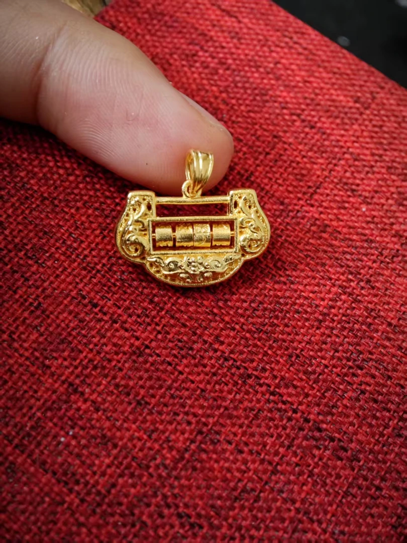 足金999纯黄金转运平安锁吊坠L