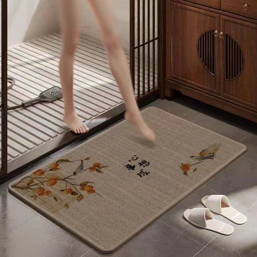 亚麻编织新中式浴室垫入户门垫防滑吸水脚垫卫生间速干垫家用耐脏