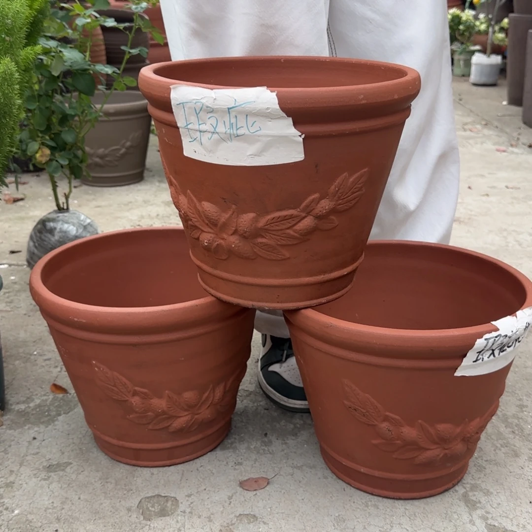 朱泥花盆口30高24宜兴紫砂瑕疵粗糙花泥