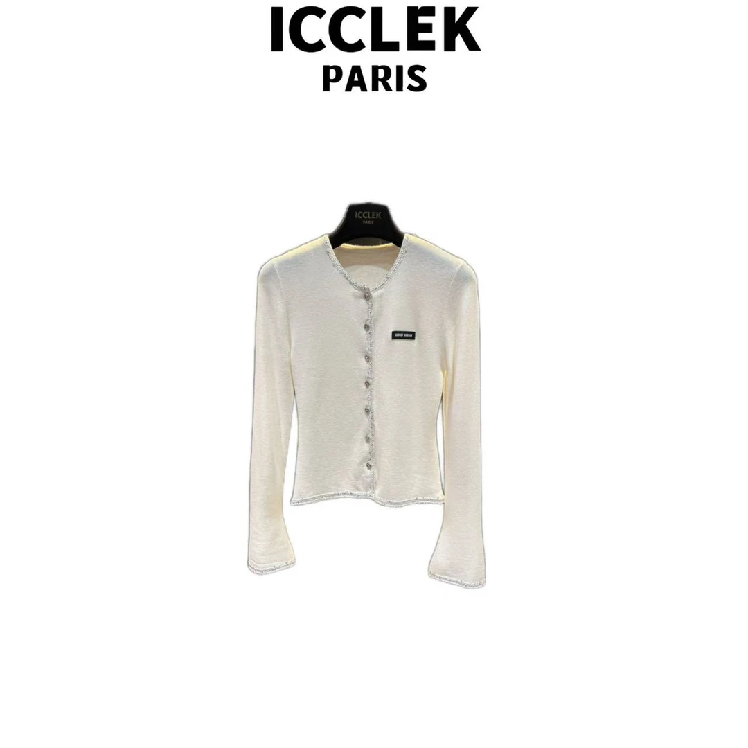 ICCLEK 早秋白色亮边开衫气质轻奢名媛百搭显瘦打底-9054