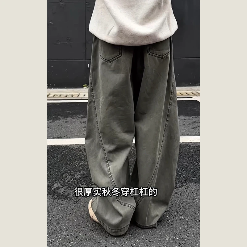 No talking加厚纯棉工装裤水洗复古宽松直筒裤子潮流男生休闲长裤