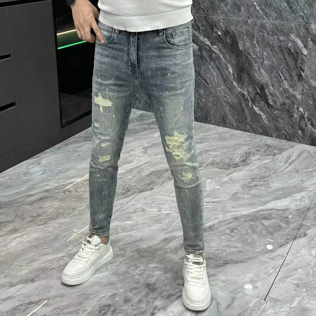 6353-夏季时尚欧货修身休闲弹力小脚牛仔裤裤子九分裤