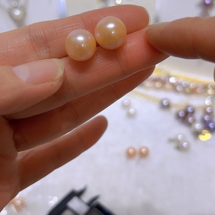 淡水珍珠中国红耳钉合金