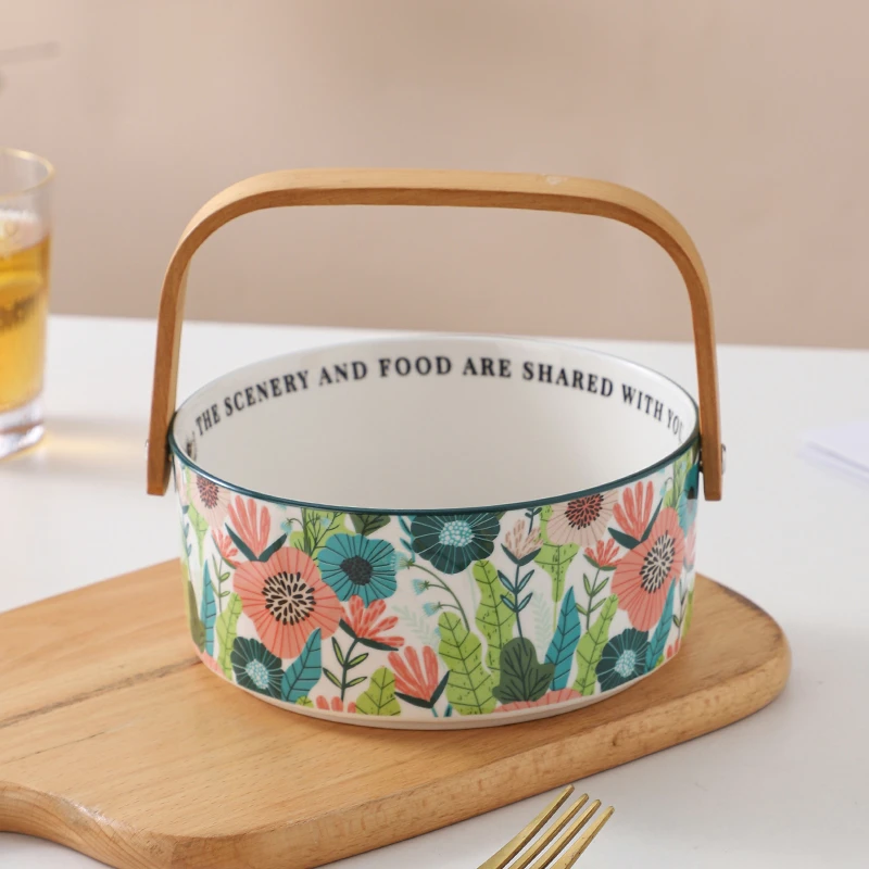 绿花6英寸提篮一个釉下彩陶瓷餐具