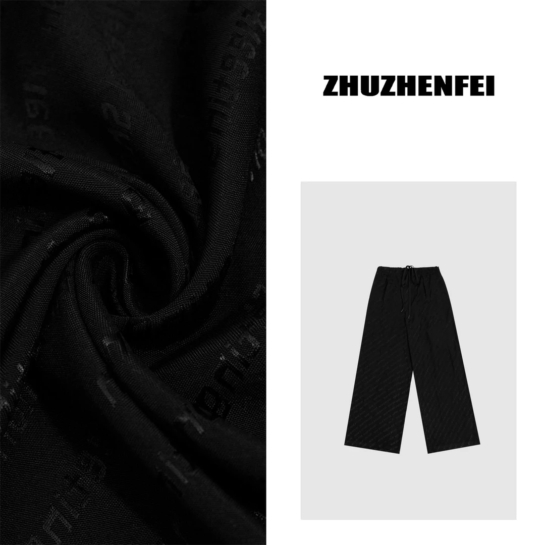 ZHUZHENFEI 黑色字母抽绳直筒显瘦阔腿长裤Z352522