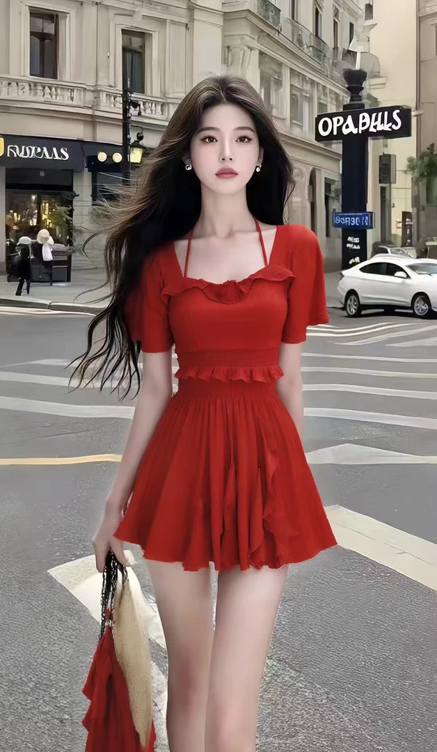 气质小个子度假风时尚荷叶边法式半身裙显瘦高腰短裙收腰夏季性感