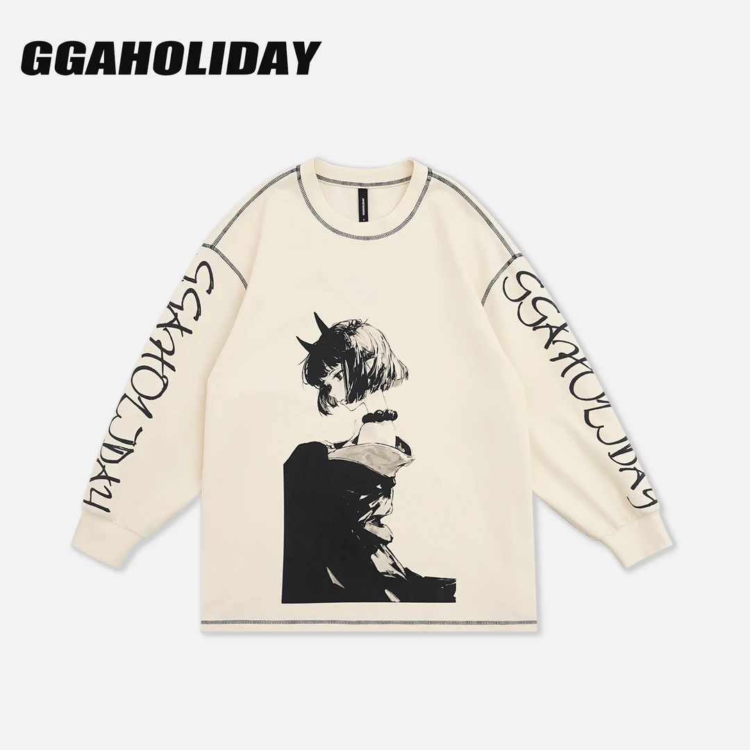 GGAHOLIDAY美式时尚休闲宽松潮流复古百搭印花长袖卫衣-153080