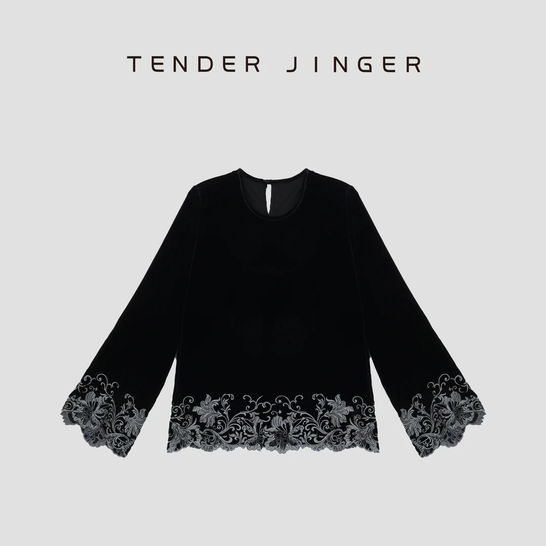 Tender Jinger【黑标】气质时尚丝绒刺绣短上衣T53GCC30946