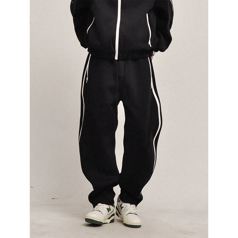 机能运动！城市通勤重磅水洗撞色压胶拉链宽松弯刀休闲裤运动卫裤