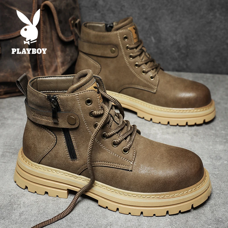 PLAYBOY/花花公子秋冬新款马丁靴休闲复古时尚百搭男鞋户外工装鞋