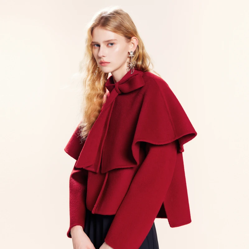 missCOCOON红色外套女斗篷大衣毛呢外套0199