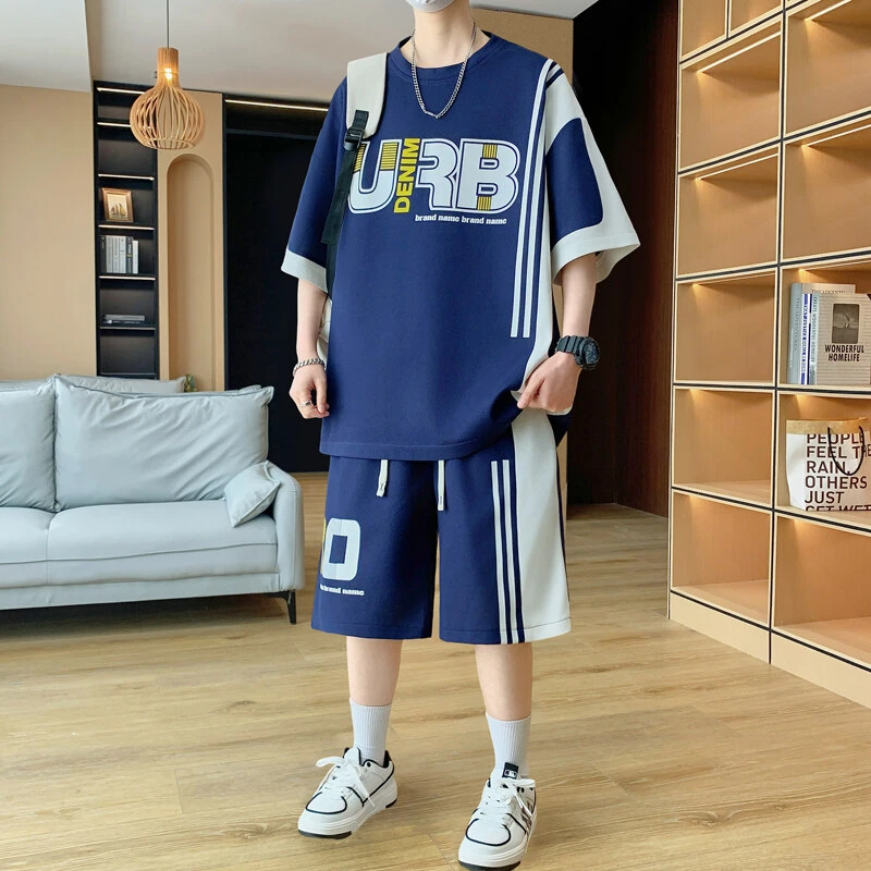 夏季新款青少年短袖T恤套装男生宽松时尚潮流学生百搭运动两件套
