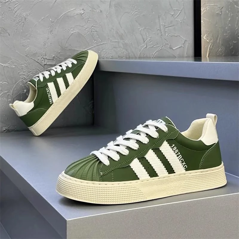 潮牌贝壳头板鞋男2025春秋时尚百搭三道杠运动休闲鞋低帮舒适男鞋