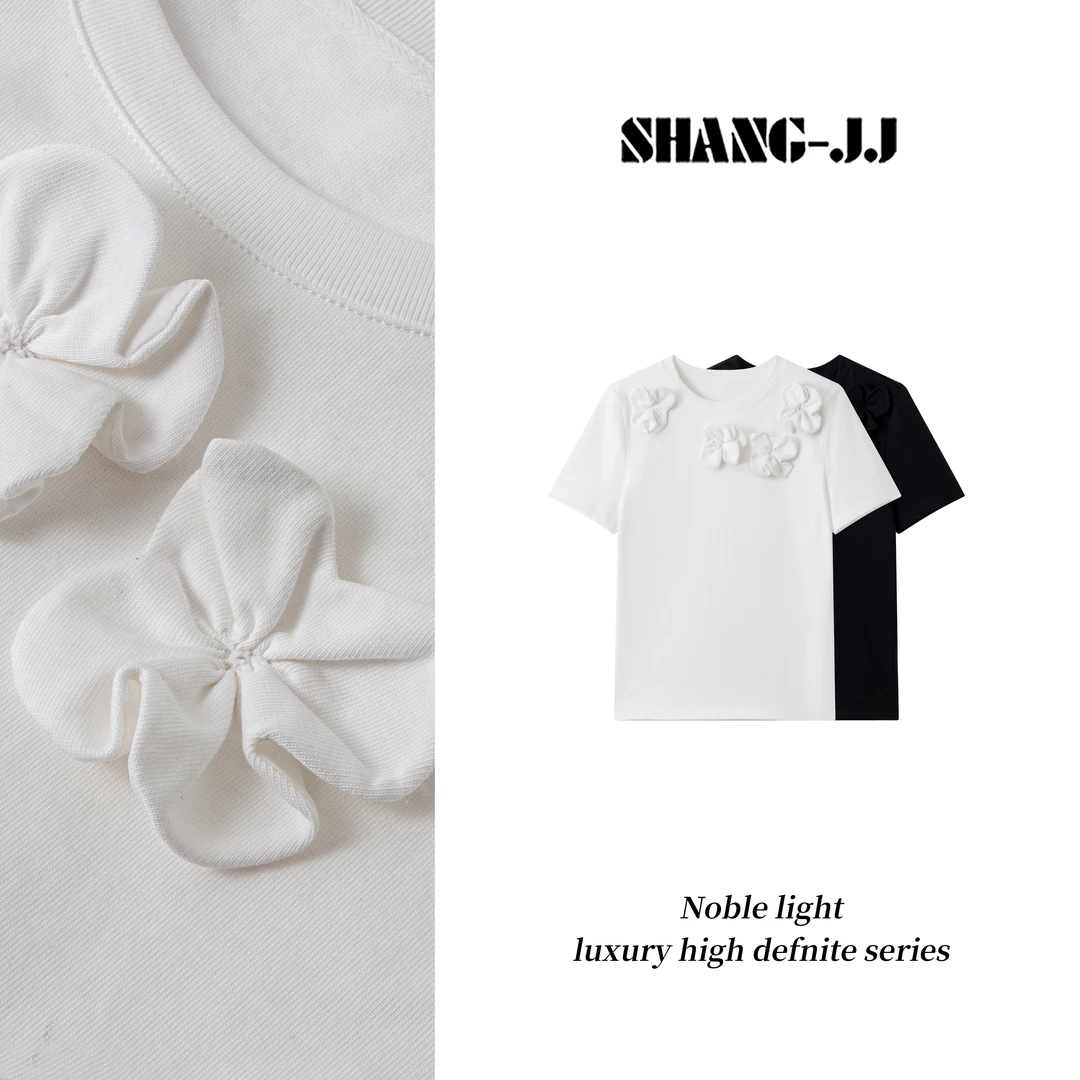 SHANG-JJ【暖春花朵】25ss新品满分棉百搭休闲贴肤短袖q133536p